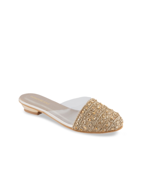 

Signature Sole Women Gold-Toned Solid Mules