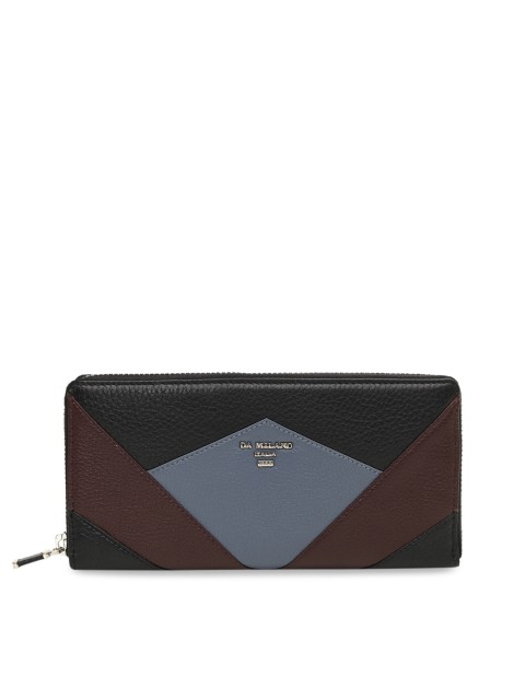 

Da Milano Women Black & Grey Colourblocked Leather Zip Around Wallet