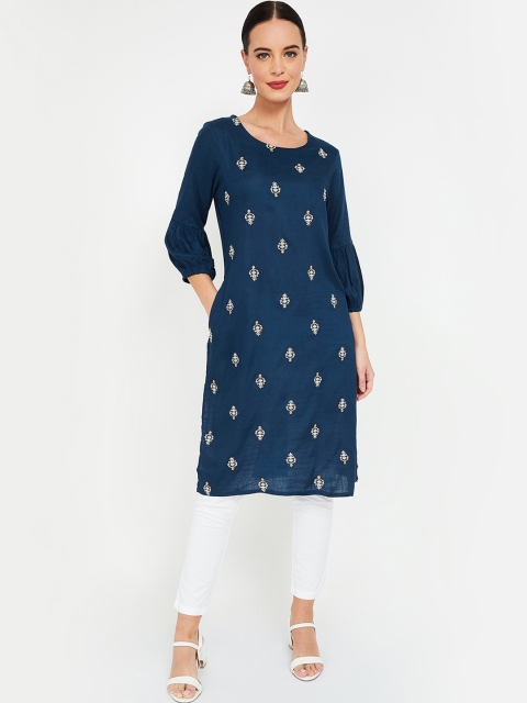 

Melange by Lifestyle Women Navy Blue Embroidered Straight Kurta
