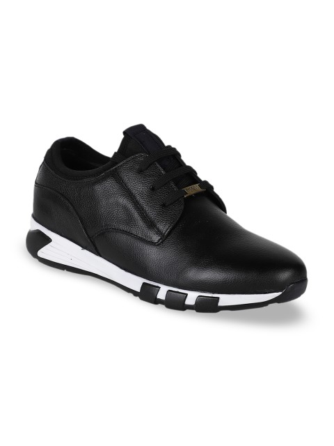 

Egoss Men Black Solid Leather Sneakers