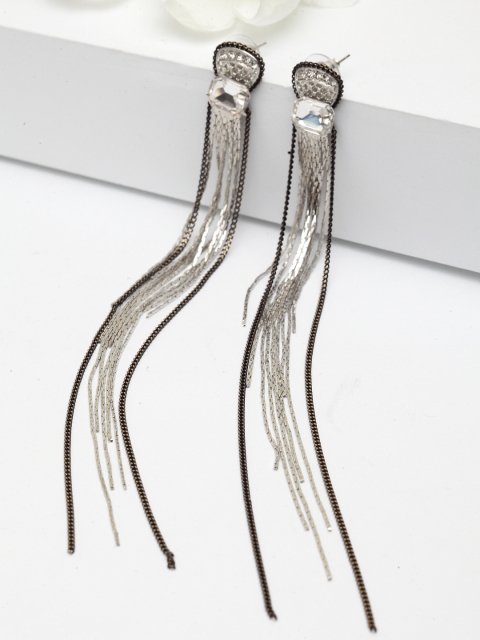 

AVANT-GARDE PARIS Silver-Toned Rhodium-Plated Contemporary Drop Earrings