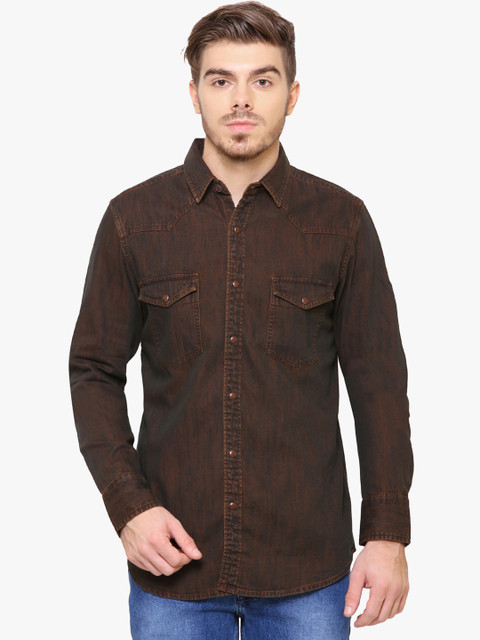 

Southbay Men Brown Smart Slim Fit Solid Denim Shirt