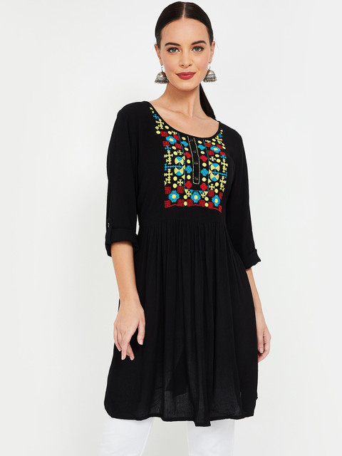 

Colour Me by Melange Women Black & Blue Yoke Design A-Line Kurta