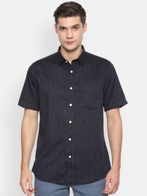

Allen Solly Men Navy Blue & White Slim Fit Striped Casual Shirt