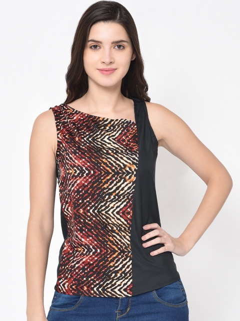 

PHWOAR Women Black & Red Printed Top