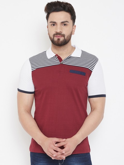 

Austin wood Men Red & White Striped Polo Collar T-shirt