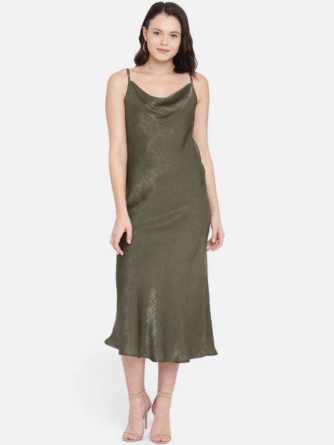 ISU Women Olive Green Solid A-Line Dress