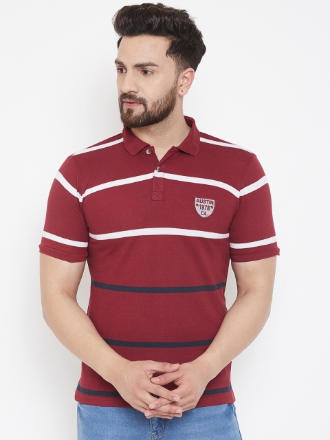

Austin wood Men Red & White Striped Polo Collar T-shirt