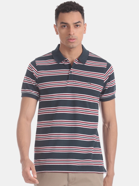 

Ruggers Men Blue Striped Polo Collar T-shirt