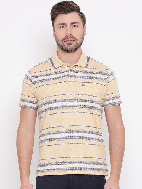 

Monte Carlo Men Yellow & Blue Striped Polo Collar T-shirt