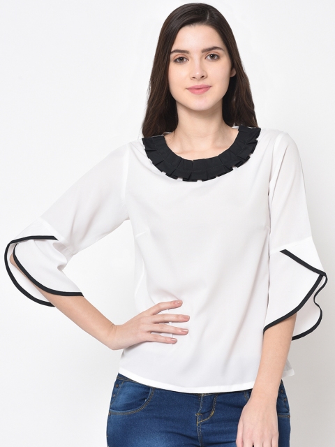 

PHWOAR Women White Solid Top