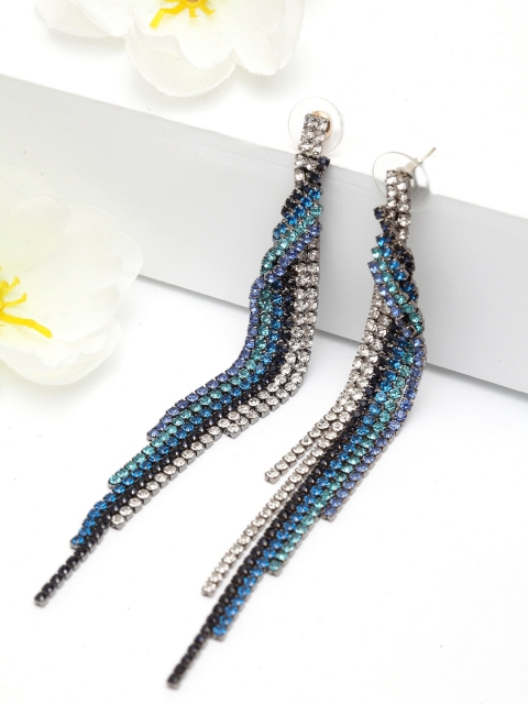 

AVANT-GARDE PARIS Blue Rhodium-Plated Contemporary Drop Earrings