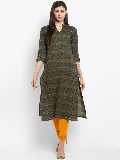 

Fashion String Women Green & Yellow Printed Straight Kurta