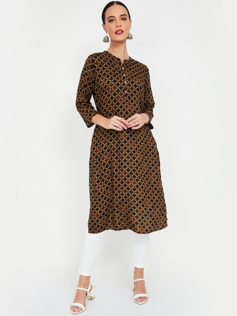 

Melange by Lifestyle Women Brown & Black Printed Straight Kurta