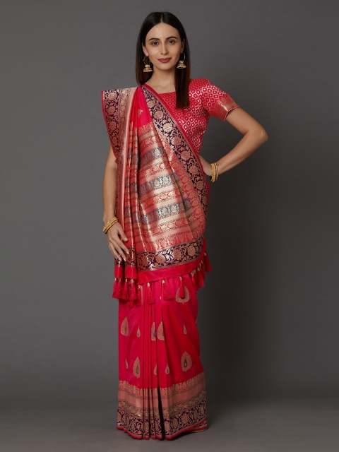 Mitera Pink Silk Blend Woven Design Banarasi Saree