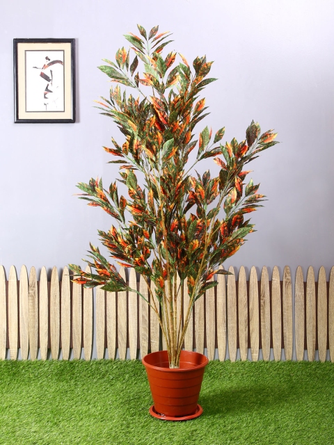 

PolliNation Green Orange Artificial Croton Plant Without Pot