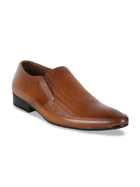 

Egoss Men Tan Brown Textured Leather Formal Slip-Ons