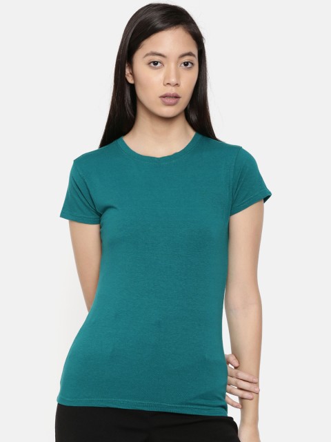 

Bamboo Tribe Women Teal Green Solid Round Neck T-shirt