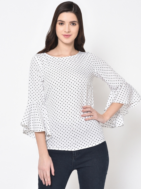 

PHWOAR Women White & Black Printed Top