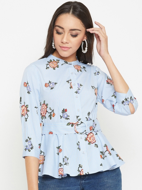 

Marie Claire Women Blue & White Floral Printed Peplum Top