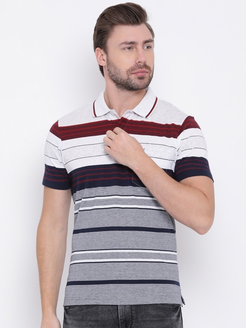 

Monte Carlo Men White & Navy Blue Striped Polo Collar T-shirt