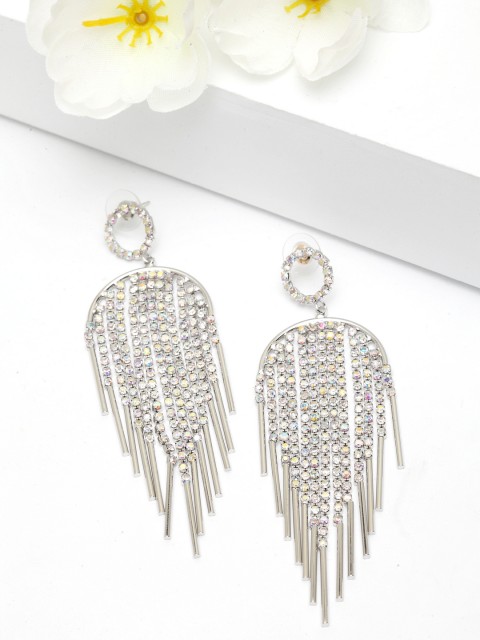 

AVANT-GARDE PARIS Silver-Toned Rhodium-Plated Contemporary Antique Drop Earrings