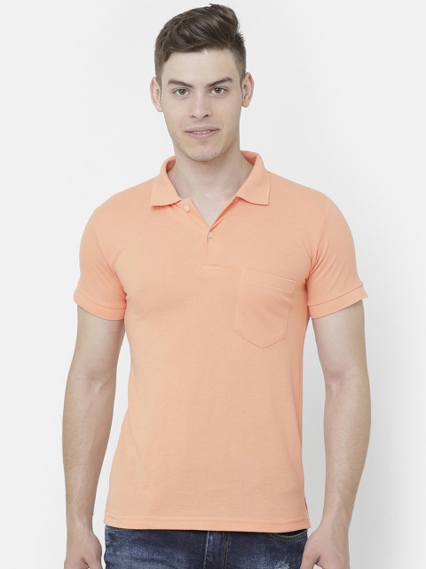 

ELEGANCE Men Peach-Coloured Solid Polo Collar T-shirt