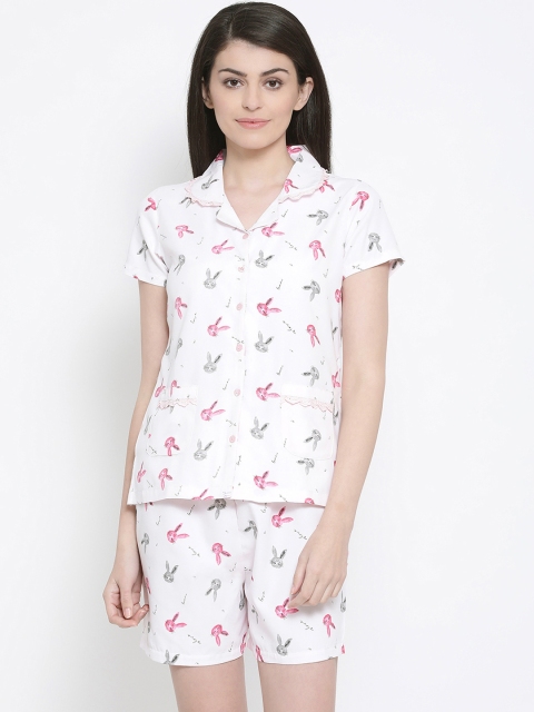 

Kanvin Women Pink & Grey Printed Night suit