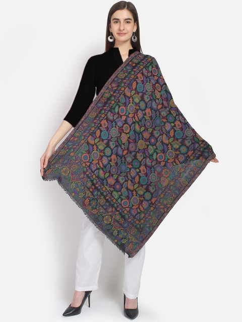 

Anekaant Women Black Woven Design Floral Shawl