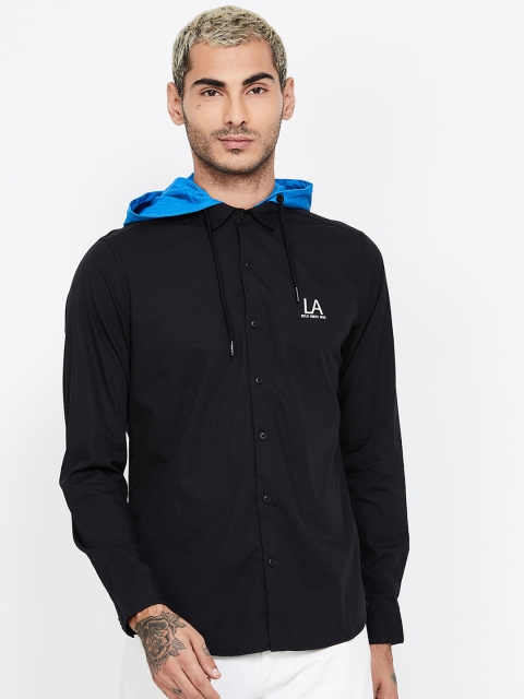 

UCLA Men Black & Blue Slim Fit Solid Casual Shirt
