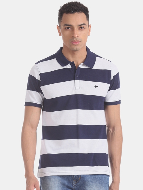 Ruggers Men Navy Blue Striped Polo Collar T-shirt