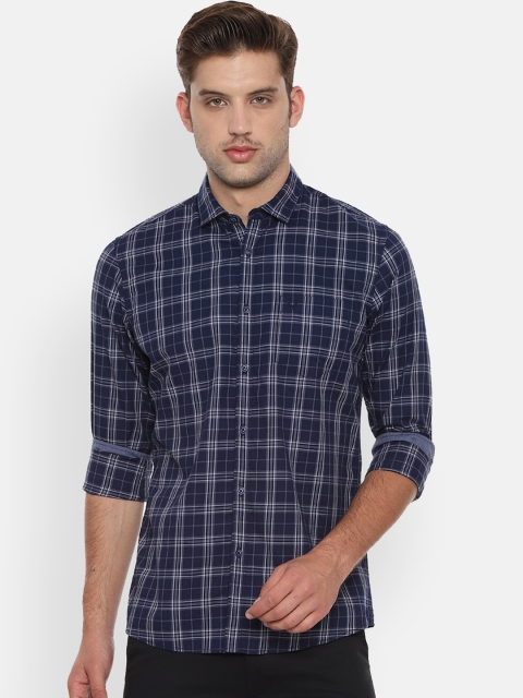 

Solly Jeans Co. Men Navy Blue Regular Fit Checked Casual Shirt