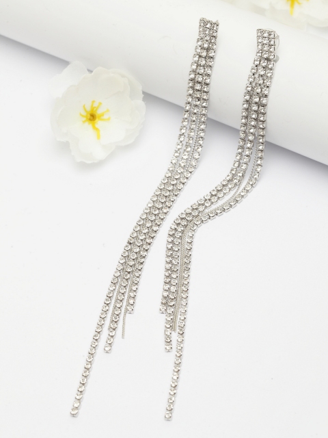 

AVANT-GARDE PARIS Silver-Toned Rhodium-Plated Contemporary Drop Earrings