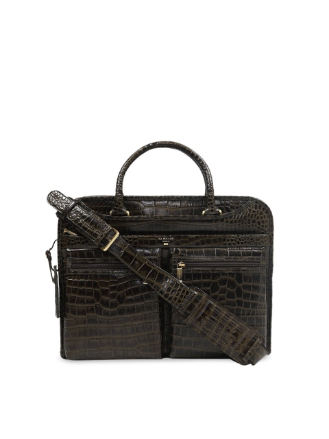 

Da Milano Unisex Coffee Brown Croc Textured Leather Laptop Bag