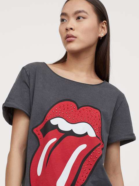 

H&M Women Grey Studded T-Shirt