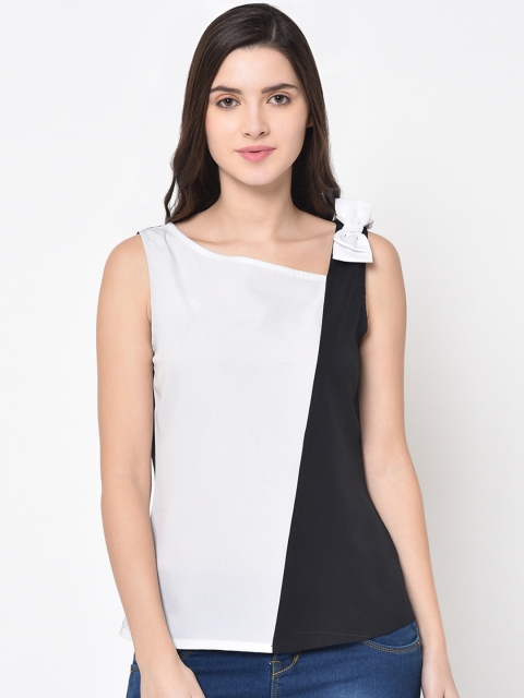 

PHWOAR Women White & Black Colourblocked Top