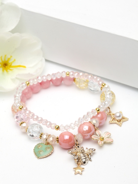 

AVANT-GARDE PARIS Gold-Plated Elasticated Bracelet, Pink