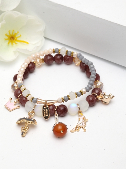 

AVANT-GARDE PARIS Brown & Off-White Gold-Plated Beaded Elasticated Bracelet