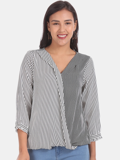 

Elle Women White Striped Wrap Top