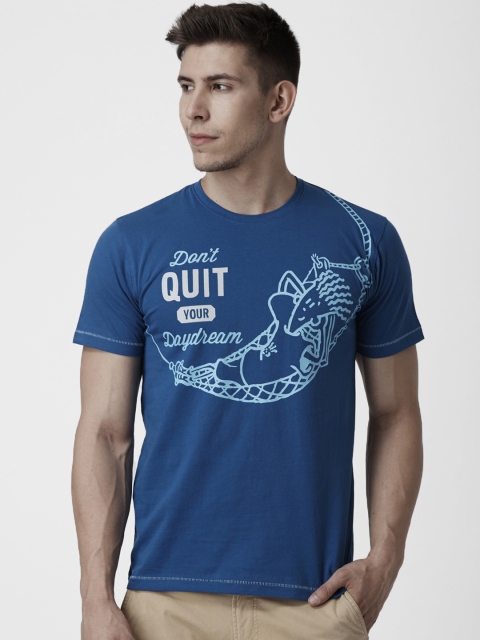 

FIDO DIDO Men Blue Printed Round Neck T-shirt