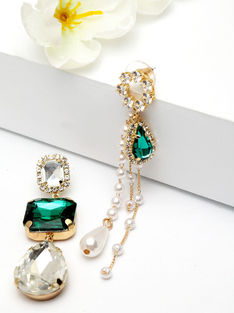 

AVANT-GARDE PARIS Gold-Plated & Green Contemporary Drop Earrings