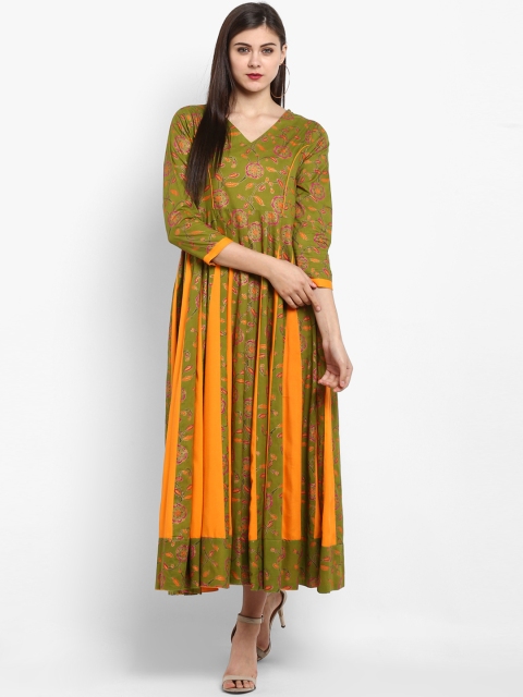 

Fashion String Women Olive Green & Orange Printed A-Line Kurta