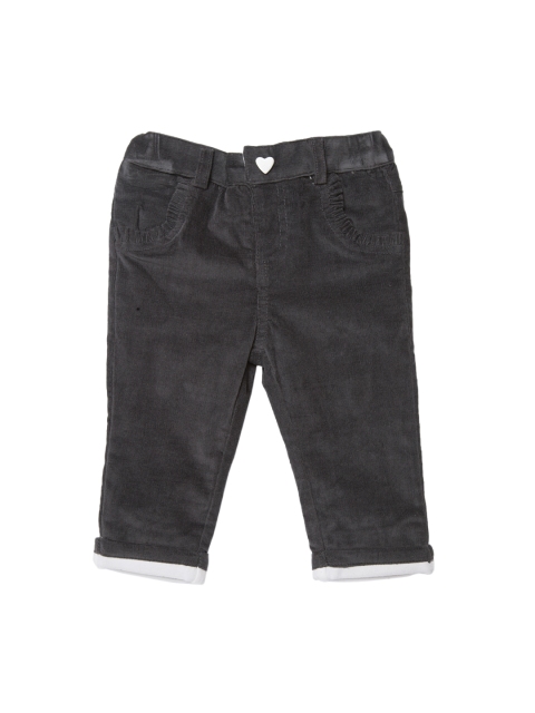 Girls Charcoal Grey Comfort Regular Fit Solid Regular Trousers