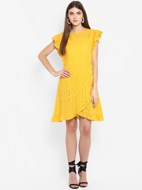 

TRENDY DIVVA Women Yellow Self Design Fit and Flare Dress