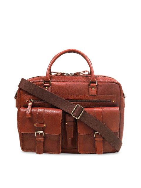 

Da Milano Unisex Tan Brown Solid Leather Laptop Bag
