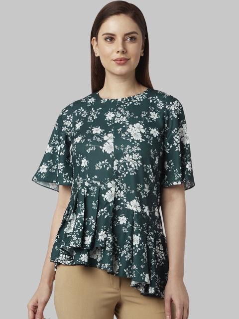

Park Avenue Women Green & White Printed Peplum Top