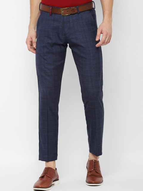 

Allen Solly Men Navy Blue & Red Slim Fit Checked Regular Trousers