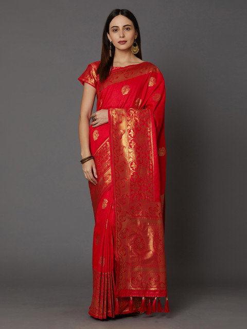 

Mitera Red Silk Blend Woven Design Banarasi Saree