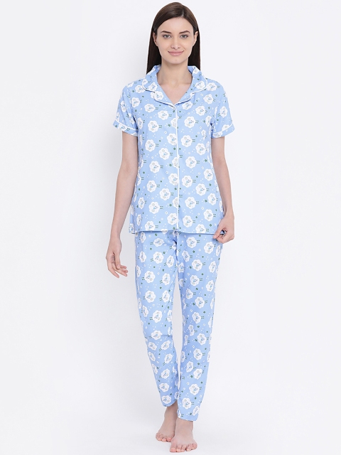 

Kanvin Women Blue Printed Night suit MJKSS20169A