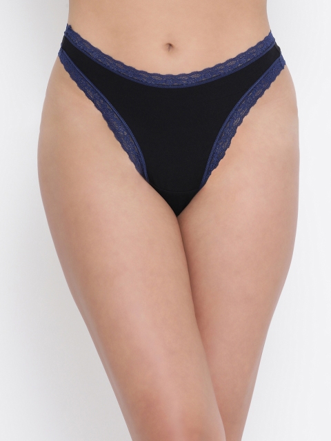 

Clovia Women Black Solid Thongs With Lace PN3432P08S
